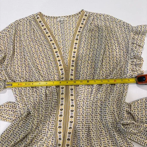 💛MAX Studio Ruffle Sleeve Belted V-Neck Yellow Blouse Size XL - Picture 10 of 11